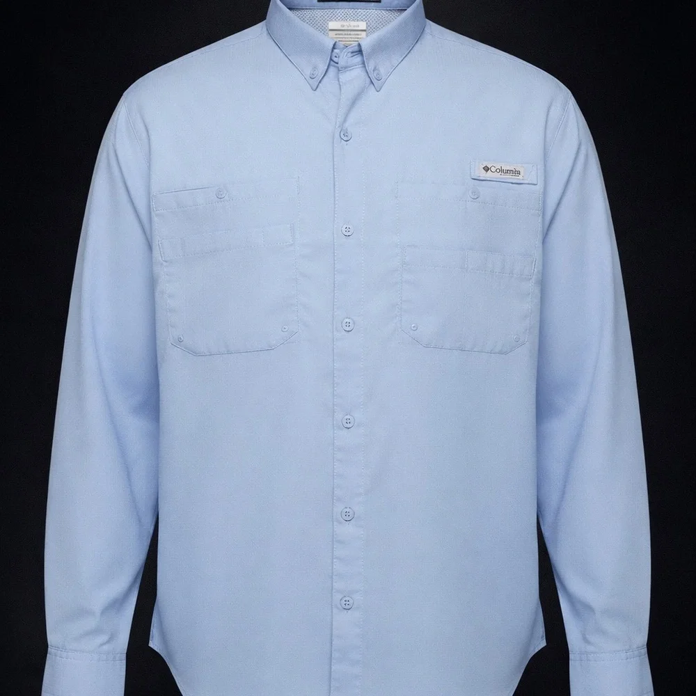 Columbia PFG Tamiami Fishing Shirt Mens Large Blue Omni Shade Long Sleeve - Picture 1 of 9